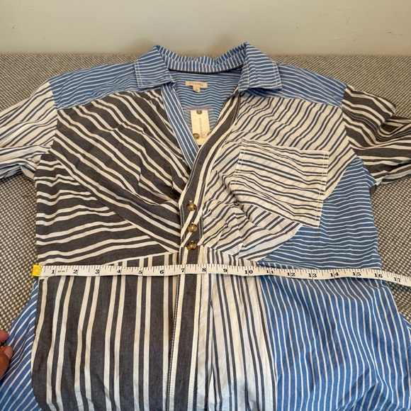 Pilcro Reworked Mixed Stripe Buttondown Shirt size L - Picture 10 of 12